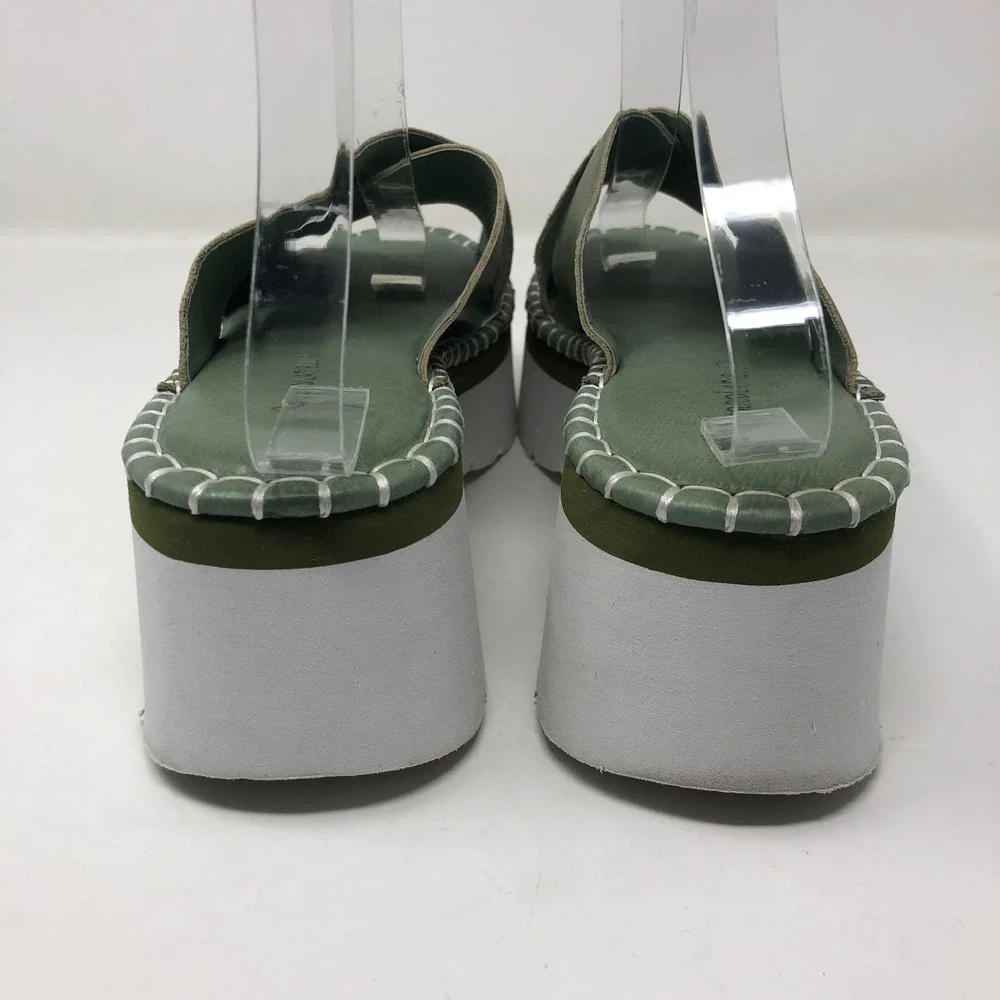 Chocolat Blu Magic Platform Sandal Women 40 US 9 Green Leather Whipstitch Slide